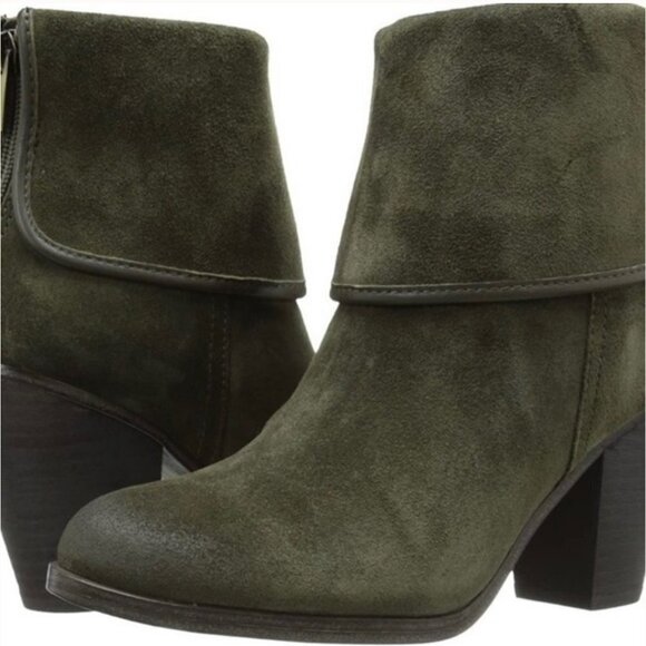Vince Camuto Hamilton Green Suede Leather Block Heel Ankle Boots Booties 7.5 - Picture 3 of 16
